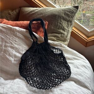 Black Cotton Mesh Tote Bag